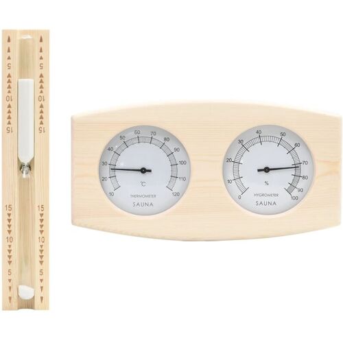 YOUTHUP 2-in-1 Sauna-Hygrothermograph und Sanduhr Set Massivholz Kiefer