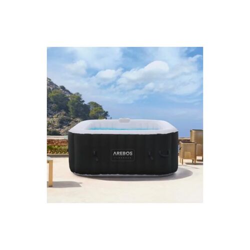 AREBOS Aufblasbarer Spa für drinnen und draußen 4 Personen 154x154cm 100 Massagedüsen Wellness Spa Heizung Aufblasbare Massage Quadrat 600 Liter – Anthrazit