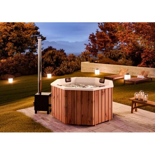 FINNTHERM Badefass Kopenhagen aus Thermoholz, Badebottich, Hot Tub mit Holzofen, Whirlpool, Schwimmbecken, Jacuzzi outdoor, beheizbar, 180 x 180 cm – Grau