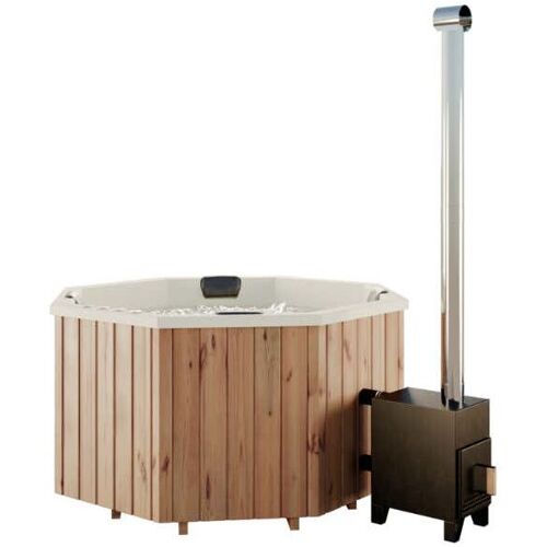 FINNTHERM Badefass Kopenhagen aus Thermoholz, Badebottich, Hot Tub mit Holzofen, Whirlpool, Schwimmbecken, Jacuzzi outdoor, beheizbar, 200 x 200 cm – Grau