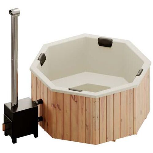 FINNTHERM Badefass Kopenhagen aus Thermoholz, Badebottich, Hot Tub mit Holzofen, Schwimmbecken, Jacuzzi outdoor, beheizbar, 180 x 180 cm,