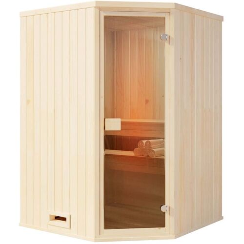 FINNTHERM Innensauna Corner 2 Sitzbänke aus Holz in Naturbelassen Saunakabine Wandstärke: 40 mm Infrarotsauna – Naturbelassen – Finntherm