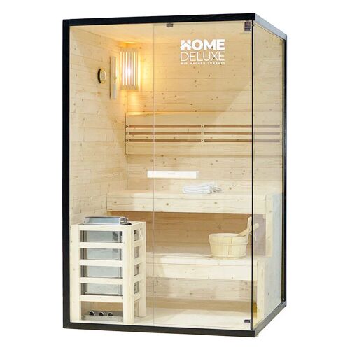 Home Deluxe Traditionelle Sauna – Shadow – Größe m – 120 x 120 x 190 cm – hochwertiges Fichtenholz, inkl. Ofen, Saunazubehör i Dampfsauna Aufgusssauna Finnische