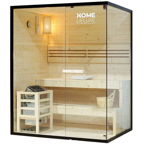 Home Deluxe Traditionelle Sauna – Shadow – Größe l – 150 x 120 x 190 cm – hochwertiges Fichtenholz, inkl. Ofen, Saunazubehör i Dampfsauna Aufgusssauna Finnische