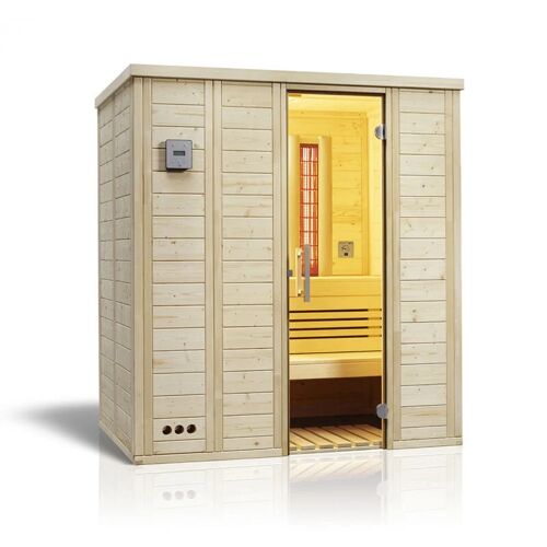 INFRAWORLD Sauna Vitalis Complete 184 Fichte Massivholzsauna Infrarotstrahler 184x119x200 cm Sauna Vitalis 184 Complete ohne Saunaofen und Steuerung – Infraworld