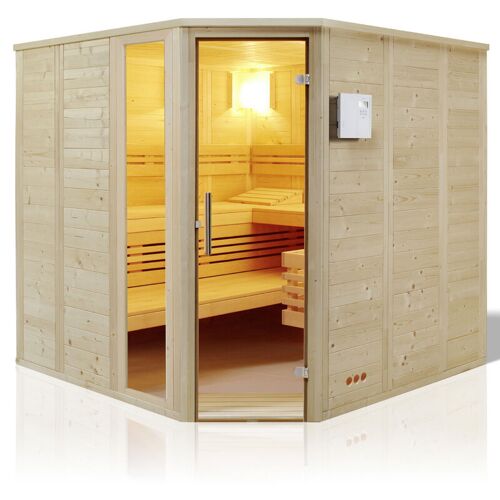 INFRAWORLD Urban 209 Ecke Saunakabine Massivholzsauna aus nordischer Fichte 209x209x200 cm Sauna Urban Ecke 209 ohne Saunaofen und Steuerung – Infraworld