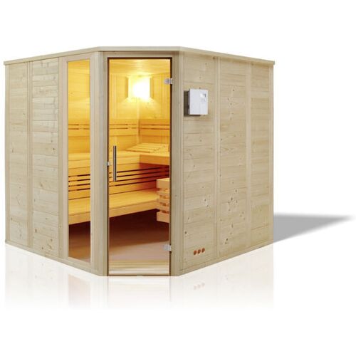 Infraworld – Urban 228 Ecke Saunakabine Massivholzsauna aus Fichte 228x209x200 cm Sauna Urban Ecke 228 ohne Saunaofen und Steuerung