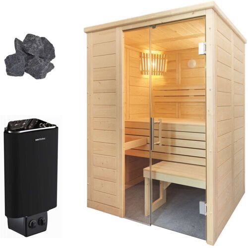 SENTIOTEC Alaska Mini Sauna Kompettset Massivsauna Saunakabine 160x110x204cm mit Saunaofen – Sentiotec