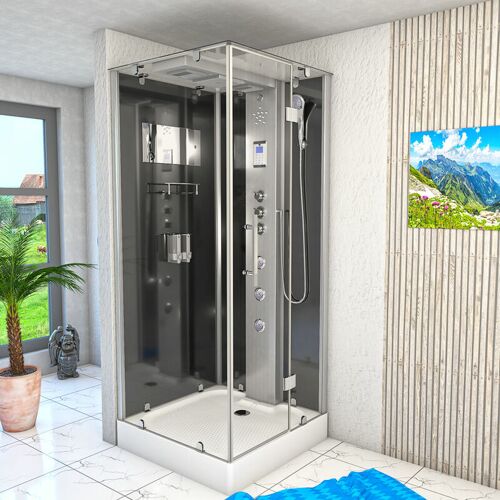 ACQUAVAPORE Dampfdusche Duschtempel Sauna Dusche Duschkabine D38-23R3-EC 100×100 cm – Schwarz