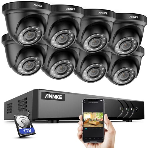 Annke – 8CH hd-tvi dvr H.264 + 1080P Lite-Überwachungskamerasystem mit 1080P HD-CCTV-Kameras für den Innen- und Außenbereich 8 Schwarz Kameras – 1 tb