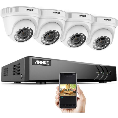 ANNKE 8CH hd-tvi dvr H.264 + 1080P Lite-Überwachungskamerasystem mit 1080P HD-CCTV-Kameras für den Innen- und Außenbereich 4 Weiß Kameras – ohne Festplatte