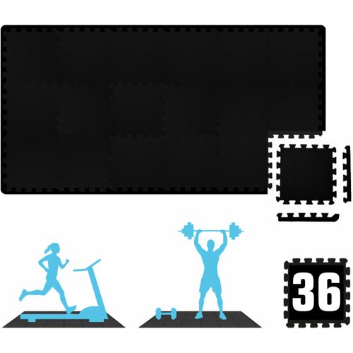 eyepower 36x Fitness Bodenschutzmatte – 30×30 eva Matte Sport Bodenmatte für Fitnessraum – schwarz