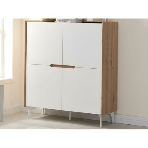 VENTE-UNIQUE Highboard mit 4 Türen – mdf & Metall – Weiß & Naturfarben – cayana – Naturfarben hell, Weiß