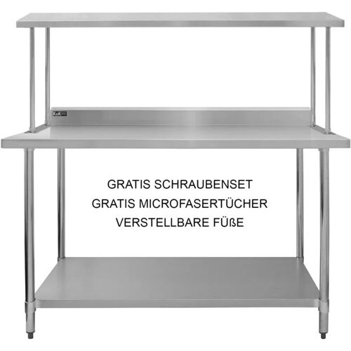 MONSTER SHOP Kukoo Gastro Edelstahl KuKoo Regal Aufsatzbord Arbeitstisch Aufsatzboard Gastronomie Küche Gastroküche 350 kg Tragkraft 150 cm – Silber