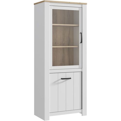 Newfurn Vitrine Weiß Matt und Bianco Eiche Weiß Matt und Bianco Eiche Vitrinenschrank Modern – 76,9×185,5×42,2 cm (BxHxT) – Glasvitrine Standvitrine