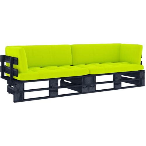 BONNEVIE 2-Sitzer-Palettensofa Gartensofa Gartenmöbel – Gartenbank mit Kissen Schwarz Kiefer Imprägniert BV984230 Bonnevie Schwarz