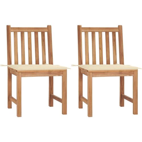 BONNEVIE 2er Set Gartenstühle Gartensessel Balkonstühle – mit Kissen Massivholz Teak BV185639 Bonnevie Creme