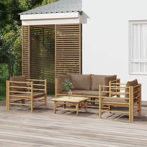 BONNEVIE 5-tlg. Garten-Lounge-Set，Gartenmöbel-Set mit Kissen Taupe Bambus vidaXL