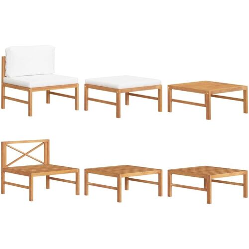 MAISONCHIC 3-tlg. Gartenmöbel Set Sitzgruppe Essgruppe mit Creme Kissen Teakholz DE61306 – Creme