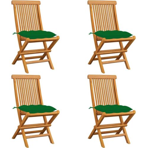 BONNEVIE 4er Set Gartenstühle Gartensessel – Balkonstühle mit Grünen Kissen 4 Stk. Massivholz Teak BV604759 – BonneVie – Grün