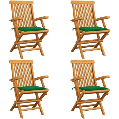 BONNEVIE 4er Set Gartenstühle Gartensessel – Balkonstühle mit Grünen Kissen 4 Stk. Teak Massivholz BV314499 Bonnevie Grün