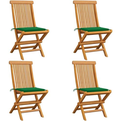 BONNEVIE 4er Set Gartenstühle Gartensessel – Balkonstühle mit Grünen Kissen 4 Stk. Teak Massivholz BV636422 Bonnevie Grün