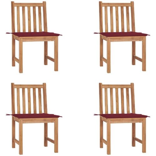 BONNEVIE 4er Set Gartenstühle Gartensessel Balkonstühle – mit Kissen Massivholz Teak BV491929 Bonnevie Rot