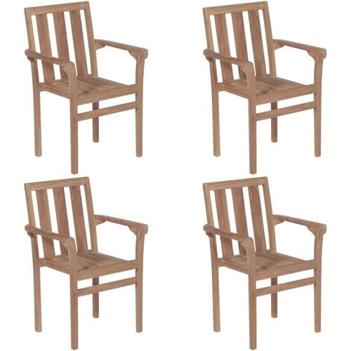 BONNEVIE 4er Set Gartenstühle Stapelbare Gartensessel – Balkonstühle Massivholz Teak BV653249 Bonnevie Braun