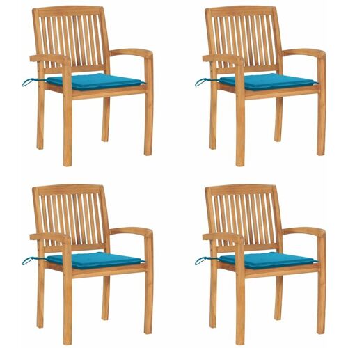 BONNEVIE 4er Set Gartenstühle Stapelbare mit Kissen Gartensessel – Balkonstühle Massivholz Teak BV126474 Bonnevie Blau