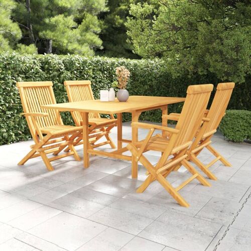 BONNEVIE 5-tlg. Garten-Essgruppe，Gartenmöbel Set Massivholz Teak vidaXL