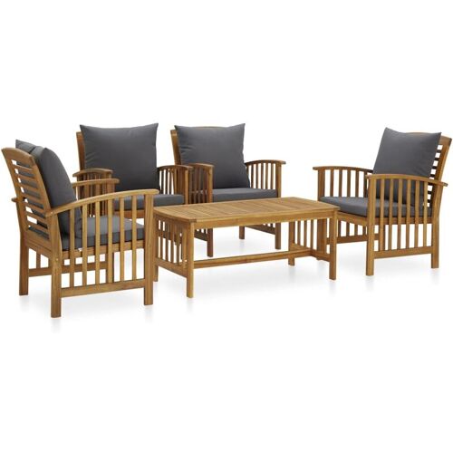 BONNEVIE 5-tlg. Garten-Lounge-Set，Gartenmöbel-Set mit Auflagen Massivholz Akazie vidaXL