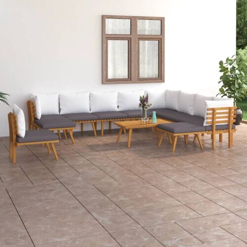 BONNEVIE 12-tlg. Garten-Lounge-Set，Gartenmöbel-Set mit Kissen Massivholz Akazie vidaXL