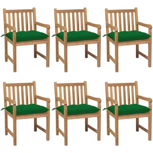 BONNEVIE 6er Set Gartenstühle Gartensessel Balkonstühle – mit Grünen Kissen Massivholz Teak BV863442 Bonnevie Grün