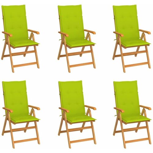 BONNEVIE 6er Set Gartenstühle Gartensessel Balkonstühle – mit Hellgrünen Kissen Massivholz Teak BV464414 Bonnevie Grün
