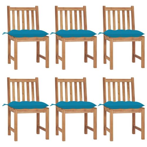 BONNEVIE 6er Set Gartenstühle Gartensessel Balkonstühle – mit Kissen Massivholz Teak BV715018 – BonneVie – Blau