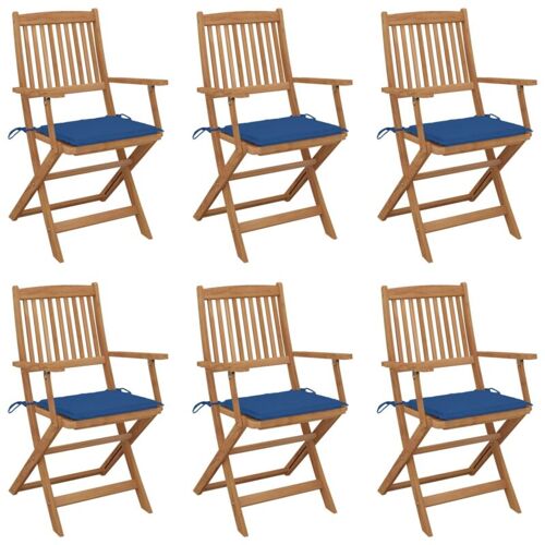 BONNEVIE 6er Set Gartenstühle Klappbare Gartensessel – Balkonstühle mit Kissen Massivholz Akazie BV470521 – BonneVie – Blau