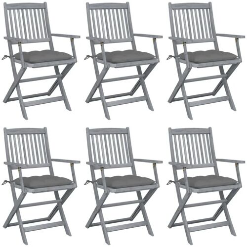 BONNEVIE 6er Set Gartenstühle Klappbare Gartensessel – Balkonstühle mit Kissen Massivholz Akazie BV493823 Bonnevie Grau
