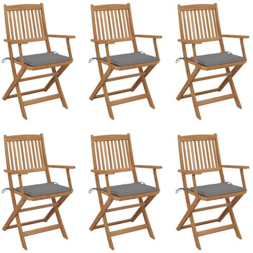 BONNEVIE 6er Set Gartenstühle Klappbare Gartensessel – Balkonstühle mit Kissen Massivholz Akazie BV930760 Bonnevie Grau