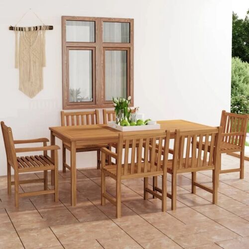 MAISONCHIC 7-tlg. Garten-Essgruppe Gartenmöbel Set Sitzgruppe Teak Massivholz DE27011 – Braun