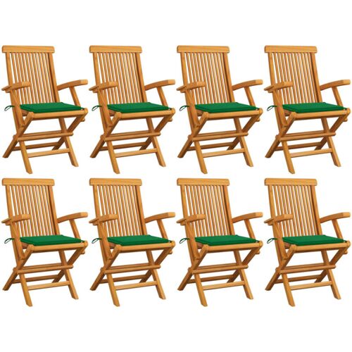 BONNEVIE 8er Set Gartenstühle Gartensessel – Balkonstühle mit Grünen Kissen Massivholz Teak BV128319 Bonnevie Grün