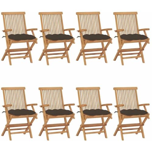 BONNEVIE 8er Set Gartenstühle Gartensessel – Balkonstühle mit Taupe Kissen Massivholz Teak BV640387 Bonnevie Taupe