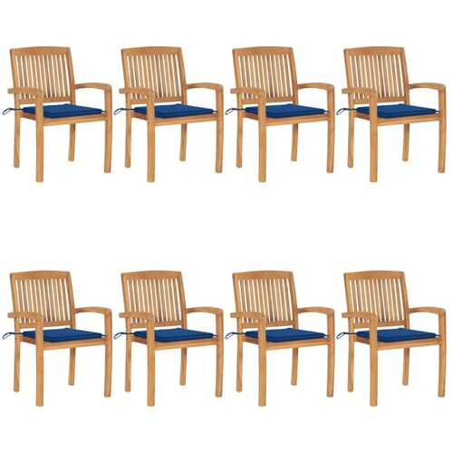 BONNEVIE 8er Set Gartenstühle Stapelbare mit Kissen Gartensessel – Balkonstühle Massivholz Teak BV855603 Bonnevie Blau