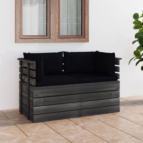 BONNEVIE Garten-Palettensofa 2-Sitzer Gartensofa Gartenmöbel – Gartenbank mit Kissen Kiefer Massivholz BV483690 Bonnevie Schwarz