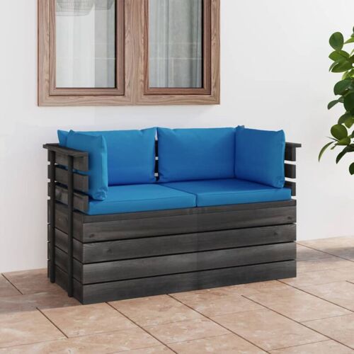 BONNEVIE Garten-Palettensofa 2-Sitzer Gartensofa Gartenmöbel – Gartenbank mit Kissen Kiefer Massivholz BV825926 Bonnevie Blau