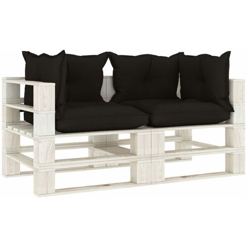 BONNEVIE Garten-Palettensofa 2-Sitzer Gartensofa Gartenmöbel – Gartenbank mit schwarzen Kissen Holz BV663716 Bonnevie Schwarz