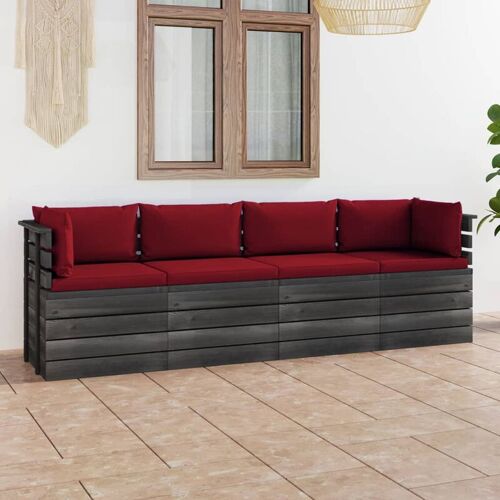 MAISONCHIC Garten-Palettensofa 4-Sitzer Gartensofa Loungesofa Sitzgruppe mit Kissen Kiefer Massivholz DE37539 – Rot