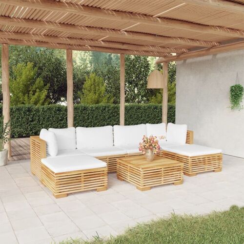 BONNEVIE 7-tlg. Garten-Lounge-Set，Gartenmöbel-Set mit Kissen Massivholz Teak vidaXL