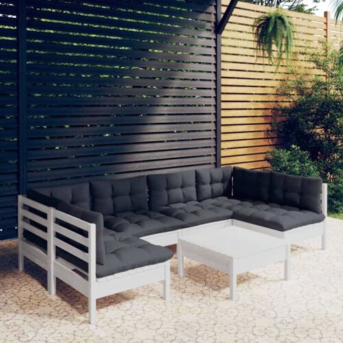 BONNEVIE 7-tlg. Garten-Lounge-Set,Gartenmöbel-Set mit Kissen Weiß Kiefer Massivholz vidaXL