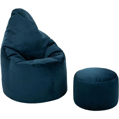 LOFT 25 Sitzsack für Wohnzimmer, weicher Samt Sitzsack und Pouf für drinnen, Sitzsack Pouf für Erwachsene – Pazifik (Sitzsack mit Hocker) – Loft 25