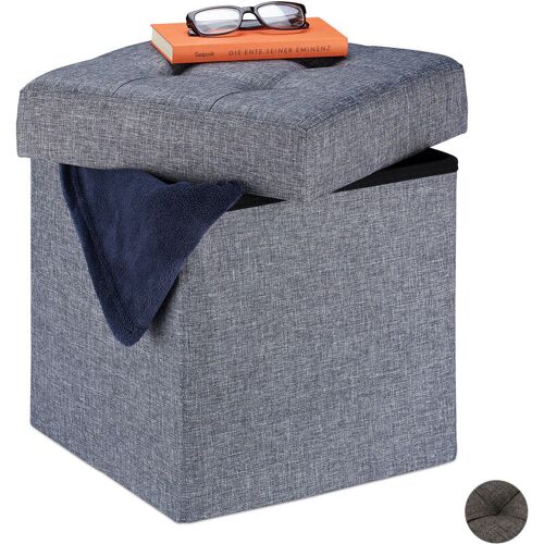 RELAXDAYS Sitzhocker mit Stauraum, faltbar, weich gepolstert, gesteppt, Stoff, Sitzwürfel, HxBxT: 41 x 38 x 38 cm, grau – Relaxdays